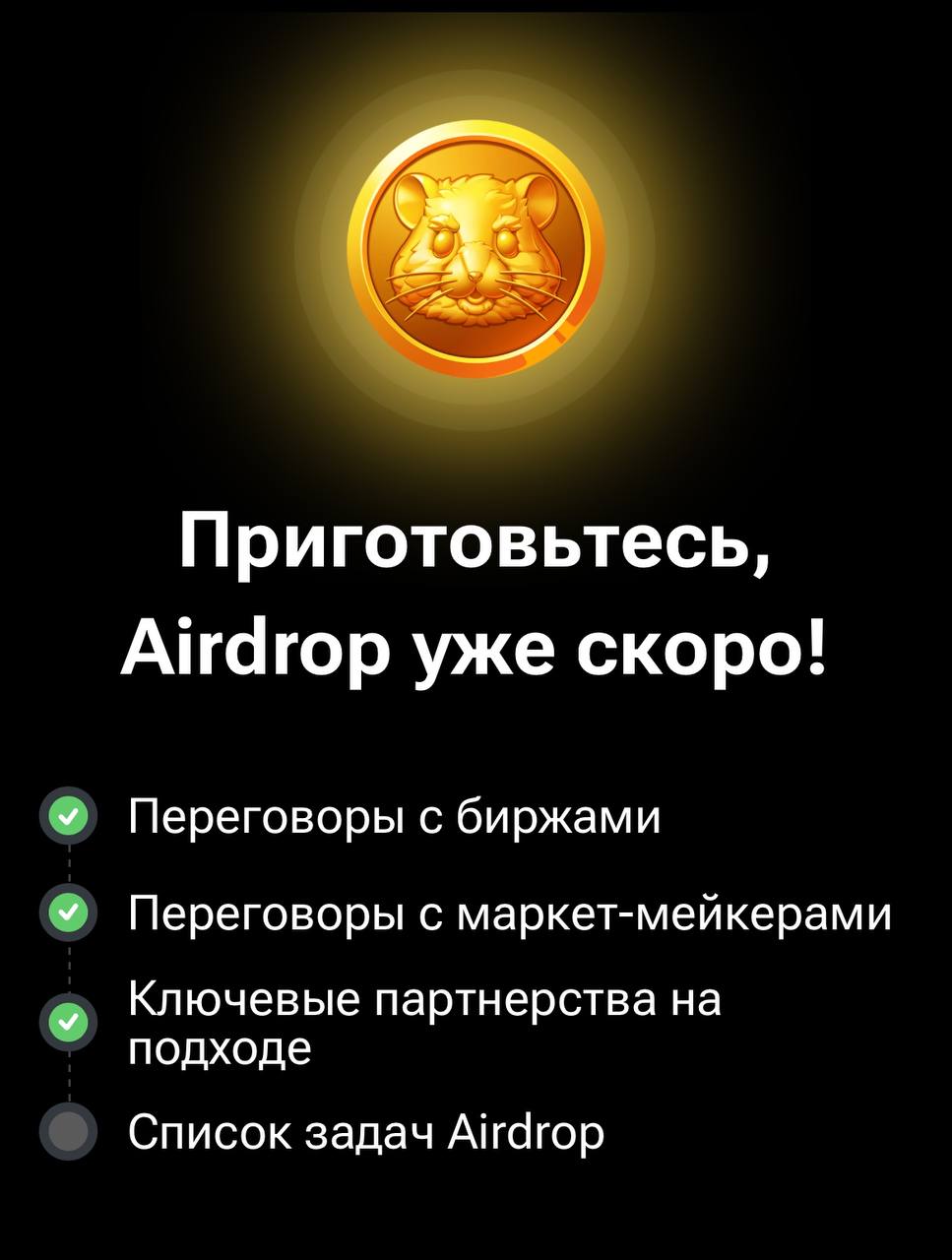 Когда будет airdrop в хамстер