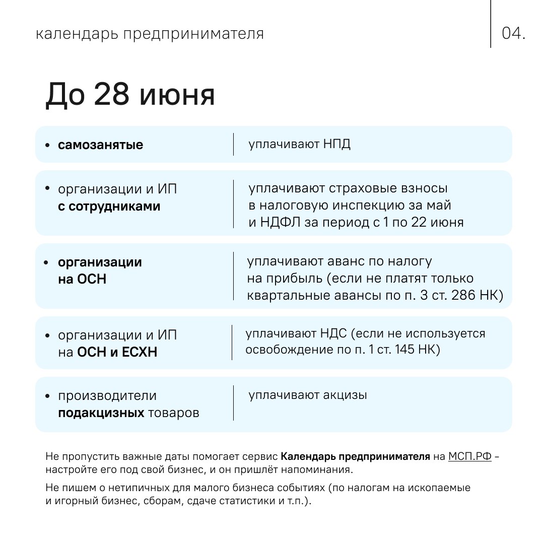 ✔️ Что не пропустить в июне  В июне обычные ежемесячные платежи и отчёты